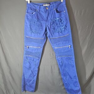 focus mens brand pants 34×34 Blue Distressed Ripped Look Zippers